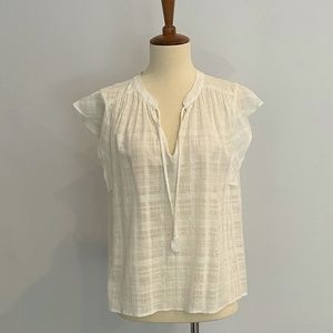 Rebecca Taylor White Gauze Top with Silver Metallic Threads Size 2